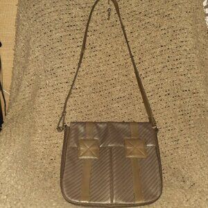 Vintage LANCEL PARIS 1876-Messenger Bag-Chevron-Grey/Green Leather/Shoulder-EX